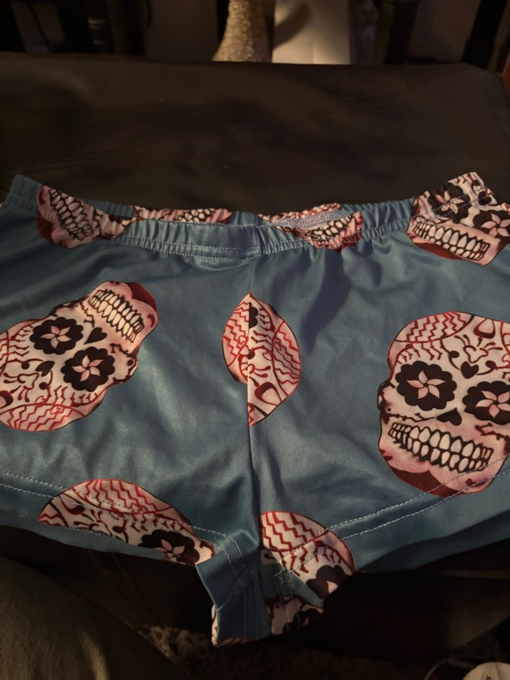 Blue Women's Skull Print Stretch Shorts